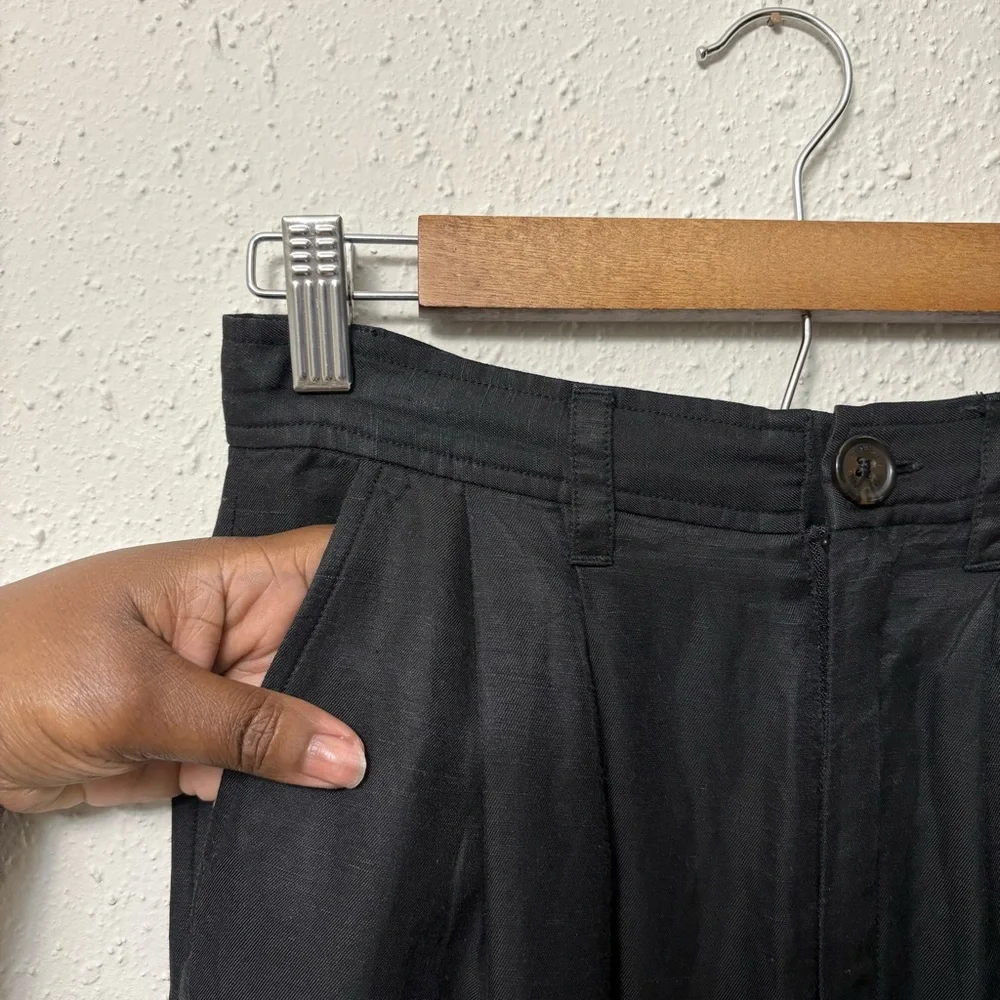Anine Bing Carrie Pants Black Pleated Front Linen Blend, Size 34 (US Size 4)